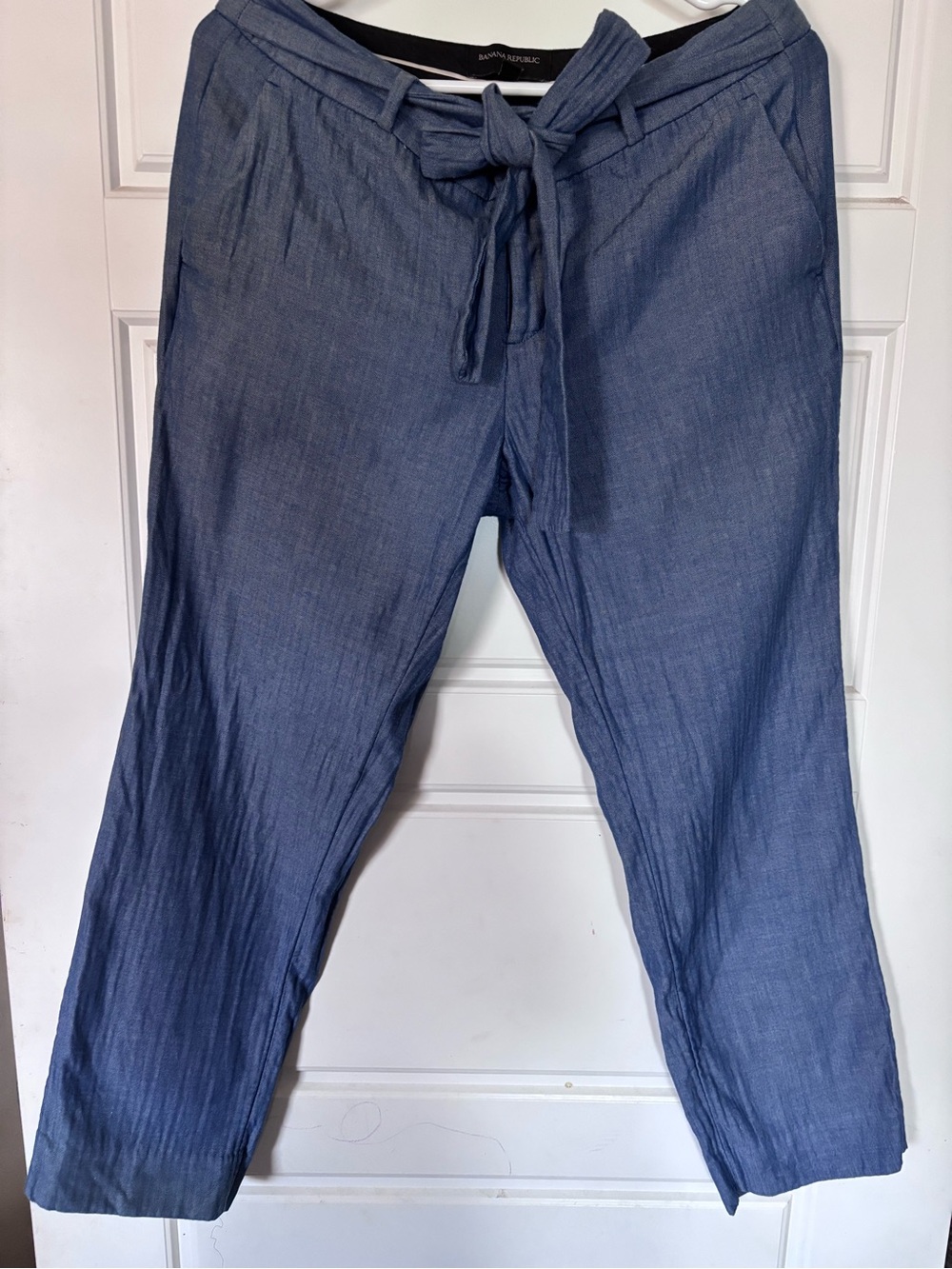 Banana Republic Light Blue Herringbone Tie-Waist Pants